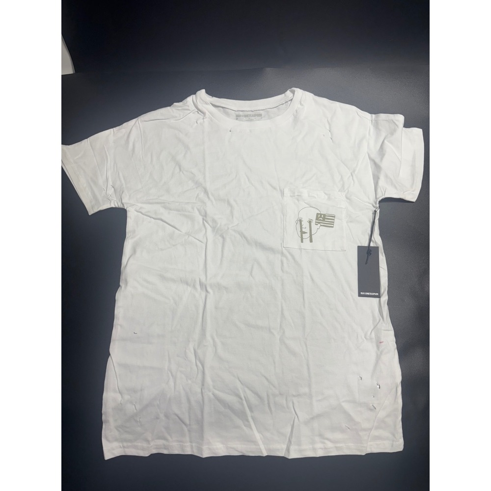 MAN X ONE TEASPOON NEW Sad American Graphic Pocket Tee‎ Distressed White XS